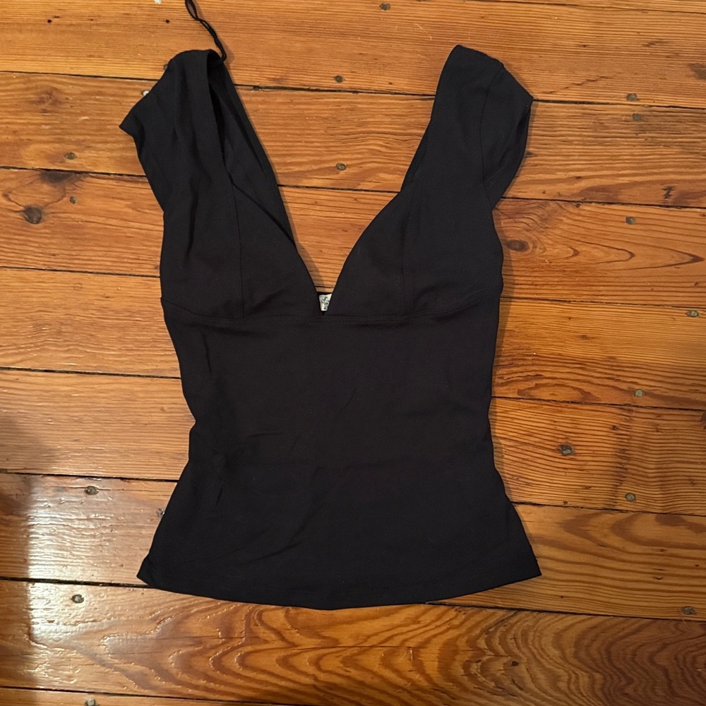 Free people Black Deep V-Neck Top